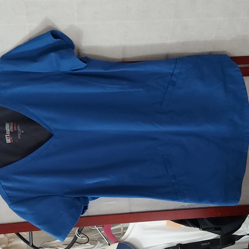 Greys Anatomy  Spandex Stretch Royal Blue Nurse, Medical Scrub Top Sz M